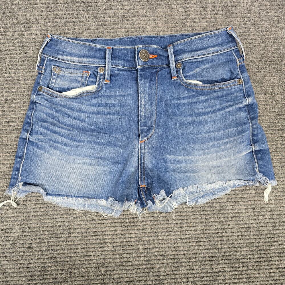 True Religion Ava Cut Off Shorts Women’s 26 Blue Denim Frayed Hem Made USA